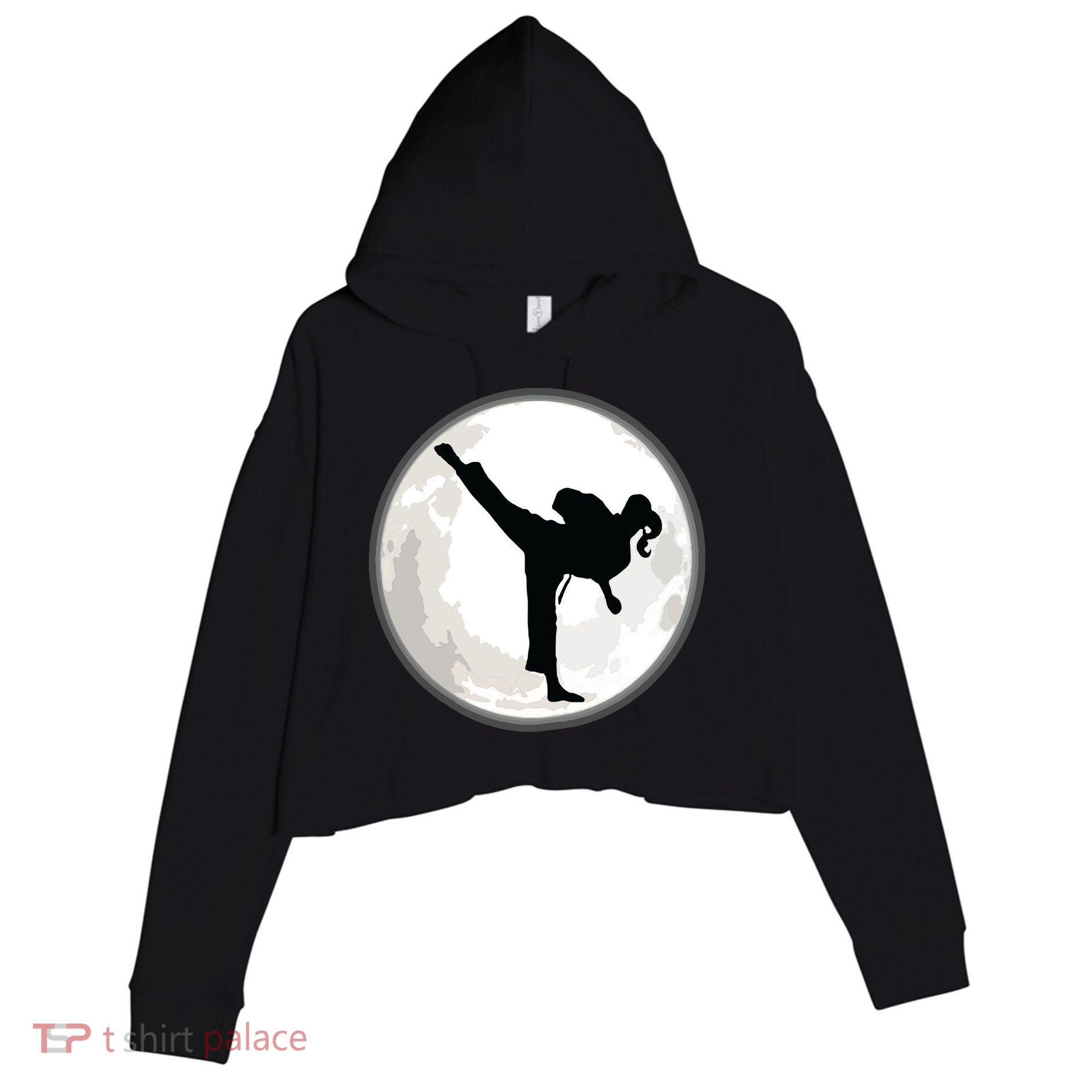Taekwondo Girl In The Moon Tee Crop Fleece Hoodie