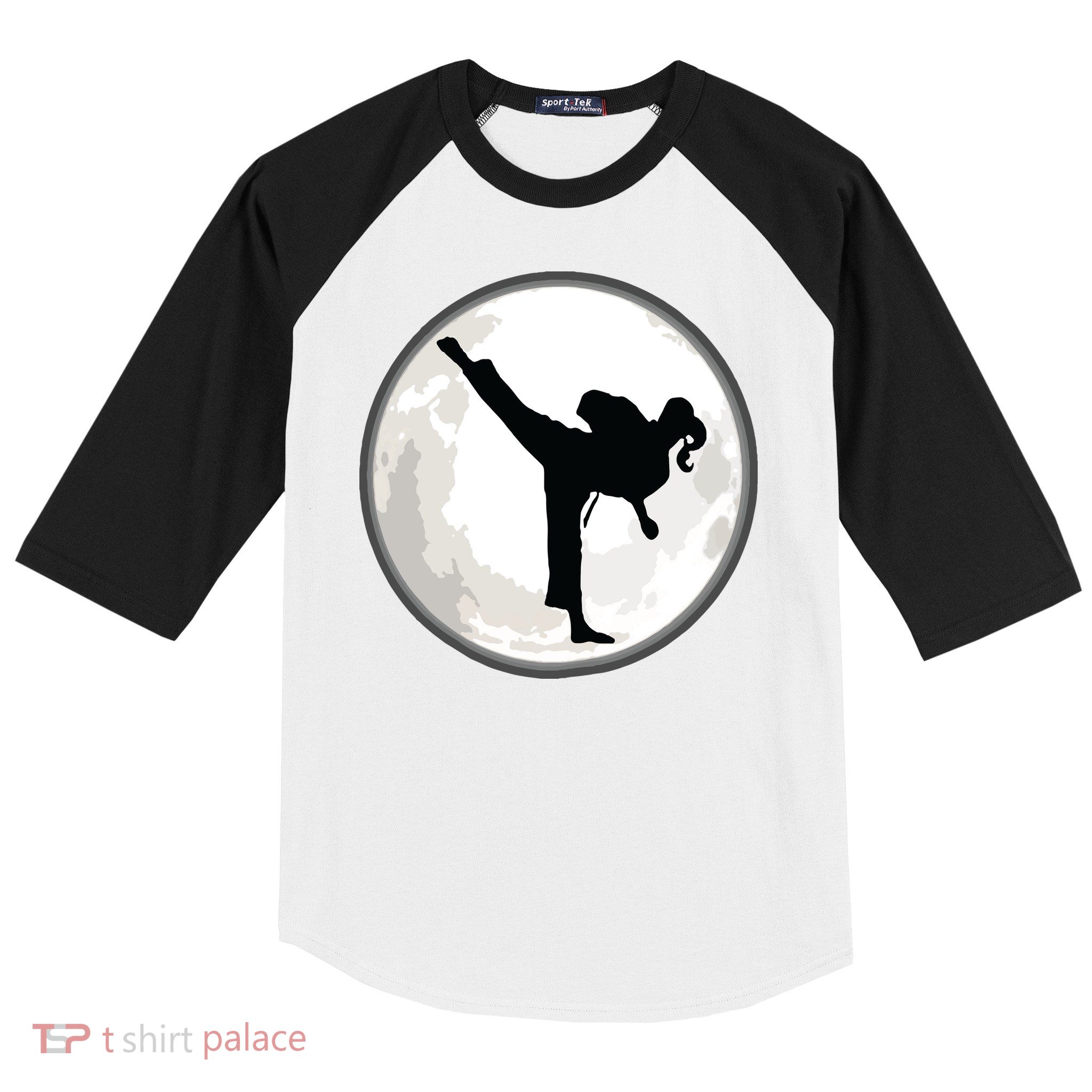 Taekwondo Girl In The Moon Tee Baseball Sleeve Shirt