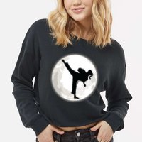 Taekwondo Girl In The Moon Tee Cropped Pullover Crew