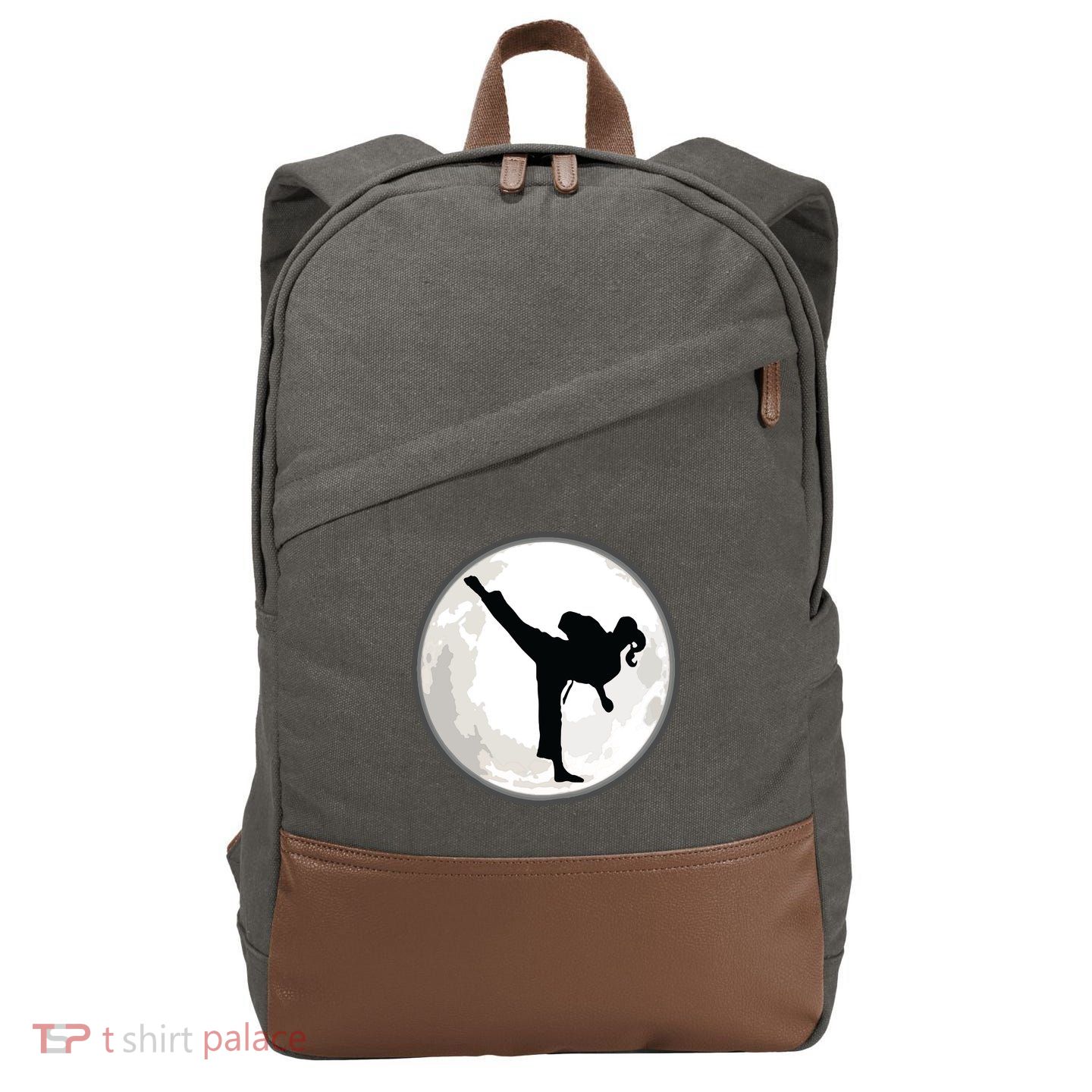 Taekwondo Girl In The Moon Tee Cotton Canvas Backpack