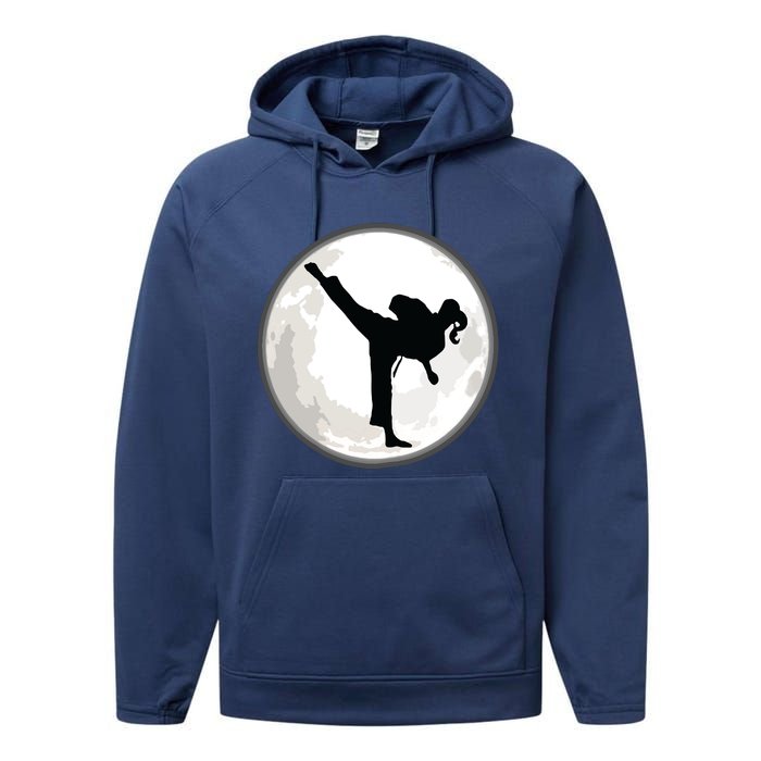 Taekwondo Girl In The Moon Tee Performance Fleece Hoodie