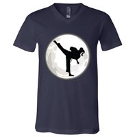 Taekwondo Girl In The Moon Tee V-Neck T-Shirt