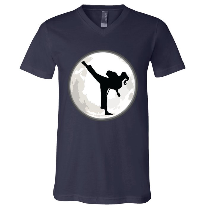 Taekwondo Girl In The Moon Tee V-Neck T-Shirt