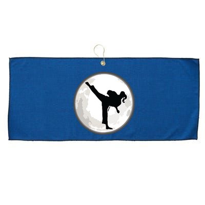 Taekwondo Girl In The Moon Tee Large Microfiber Waffle Golf Towel