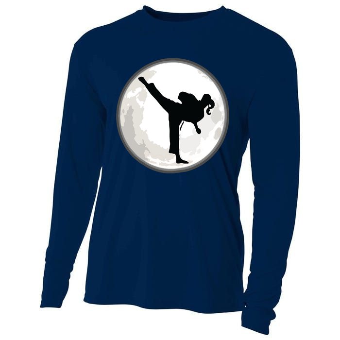 Taekwondo Girl In The Moon Tee Cooling Performance Long Sleeve Crew