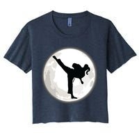 Taekwondo Girl In The Moon Tee Women's Crop Top Tee