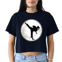 Taekwondo Girl In The Moon Tee Women's Crop Top Tee