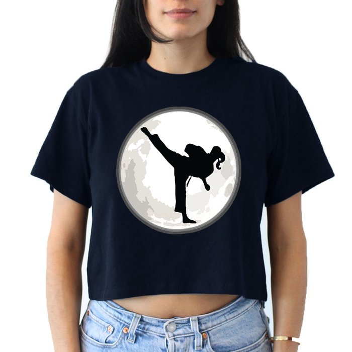 Taekwondo Girl In The Moon Tee Women's Crop Top Tee
