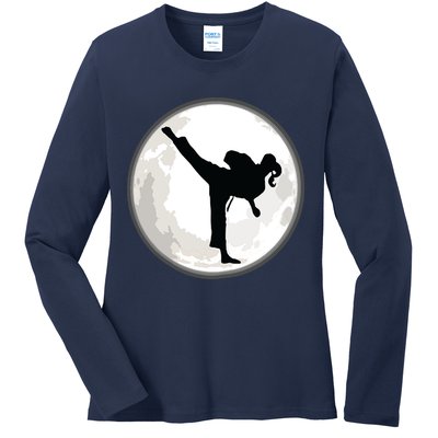 Taekwondo Girl In The Moon Tee Ladies Long Sleeve Shirt