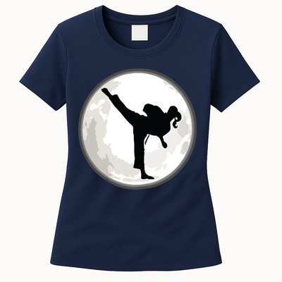 Taekwondo Girl In The Moon Tee Womens T-Shirt