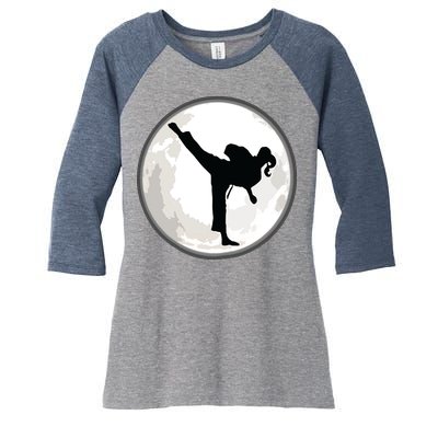 Taekwondo Girl In The Moon Tee Women's Tri-Blend 3/4-Sleeve Raglan Shirt