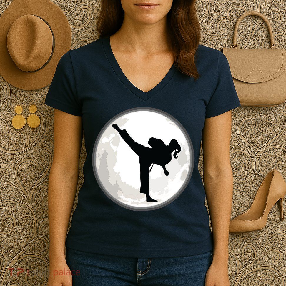 Taekwondo Girl In The Moon Tee Women's V-Neck T-Shirt