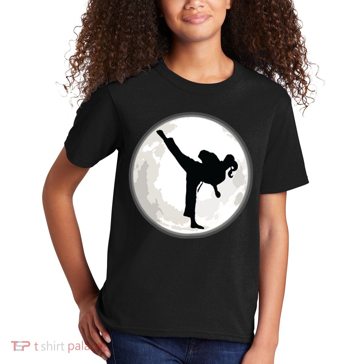 Taekwondo Girl In The Moon Tee Kids T-Shirt