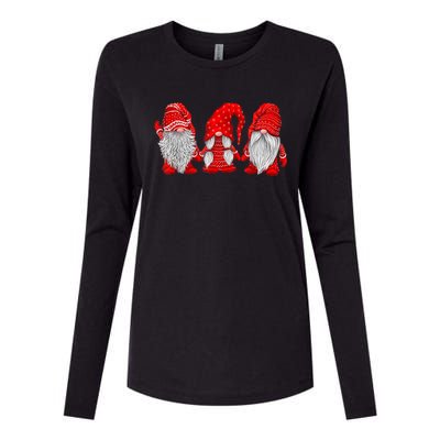 Three Gnomes In Red Costume Christmas Hanging With Gnomes TShirt Womens Cotton Relaxed Long Sleeve T-Shirt