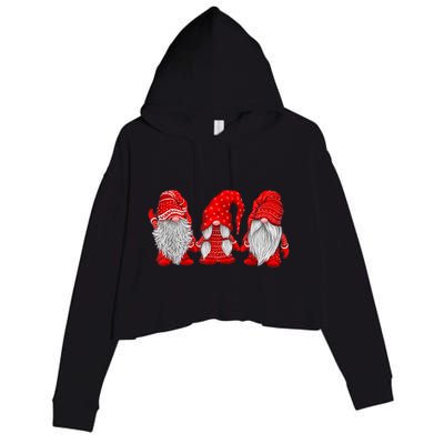 Three Gnomes In Red Costume Christmas Hanging With Gnomes TShirt Crop Fleece Hoodie