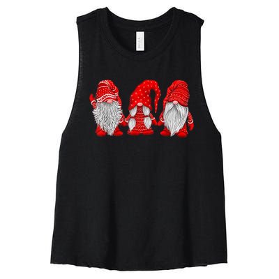 Three Gnomes In Red Costume Christmas Hanging With Gnomes TShirt Women's Racerback Cropped Tank