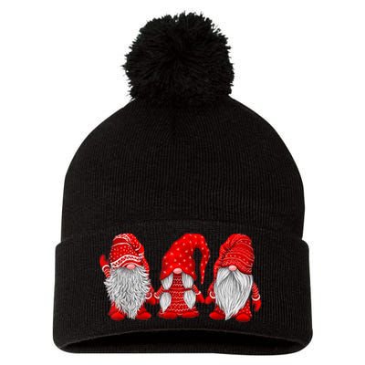 Three Gnomes In Red Costume Christmas Hanging With Gnomes TShirt Pom Pom 12in Knit Beanie