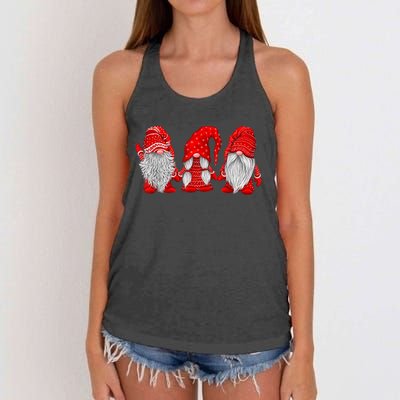 Three Gnomes In Red Costume Christmas Hanging With Gnomes TShirt Women's Knotted Racerback Tank