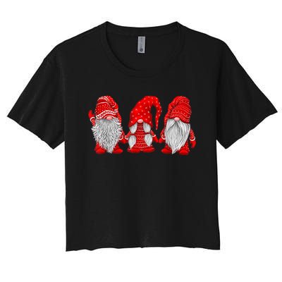 Three Gnomes In Red Costume Christmas Hanging With Gnomes TShirt Women's Crop Top Tee