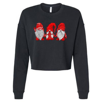 Three Gnomes In Red Costume Christmas Hanging With Gnomes TShirt Cropped Pullover Crew