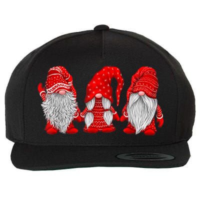 Three Gnomes In Red Costume Christmas Hanging With Gnomes TShirt Wool Snapback Cap