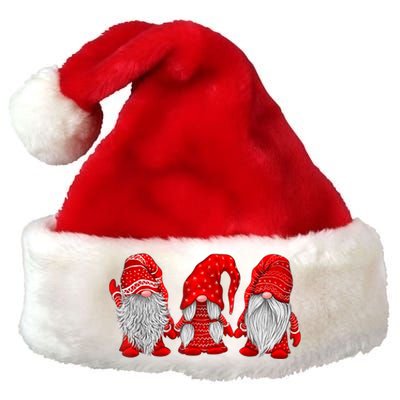 Three Gnomes In Red Costume Christmas Hanging With Gnomes TShirt Premium Christmas Santa Hat