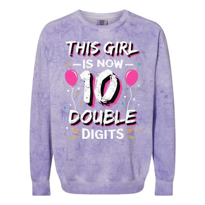 This Girl Is Now 10 Double Digits 10th birthday Gift Colorblast Crewneck Sweatshirt