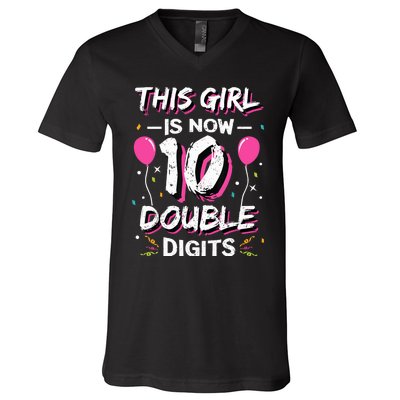 This Girl Is Now 10 Double Digits 10th birthday Gift V-Neck T-Shirt