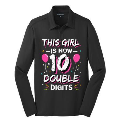 This Girl Is Now 10 Double Digits 10th birthday Gift Silk Touch Performance Long Sleeve Polo