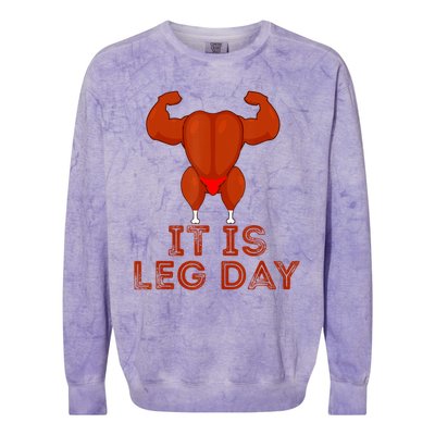 Thanksgiving Gym It's Leg Day Turkey Colorblast Crewneck Sweatshirt