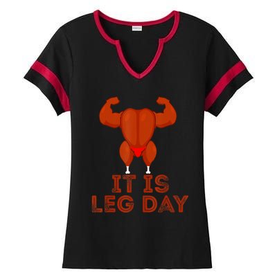 Thanksgiving Gym It's Leg Day Turkey Ladies Halftime Notch Neck Tee