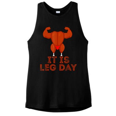 Thanksgiving Gym It's Leg Day Turkey Ladies PosiCharge Tri-Blend Wicking Tank