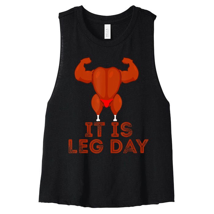 Thanksgiving Gym It's Leg Day Turkey Women's Racerback Cropped Tank