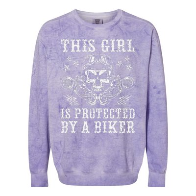 This Girl Is Protected By A Biker Colorblast Crewneck Sweatshirt