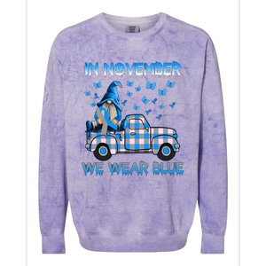 Truck Gnomes In November We Wear Blue Diabetes Awareness Gift Colorblast Crewneck Sweatshirt