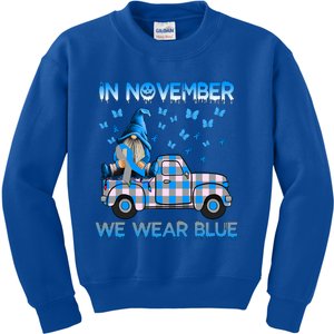 Truck Gnomes In November We Wear Blue Diabetes Awareness Gift Kids Sweatshirt