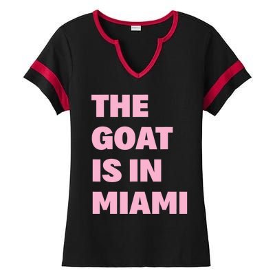 The Goat Is In Miami Funny Ladies Halftime Notch Neck Tee