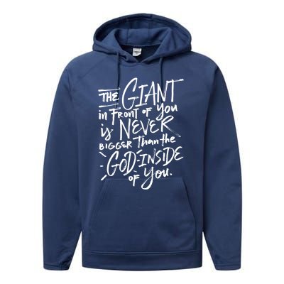 The Giant In Front Of You Is Never Bigger Than The God Gift Performance Fleece Hoodie