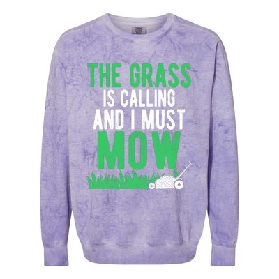 The Grass Is Calling And I Must Mow | Funny Lawn Landscaping Colorblast Crewneck Sweatshirt