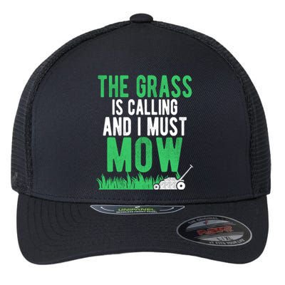 The Grass Is Calling And I Must Mow | Funny Lawn Landscaping Flexfit Unipanel Trucker Cap