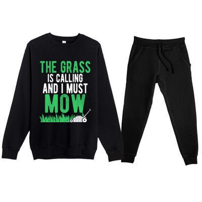 The Grass Is Calling And I Must Mow | Funny Lawn Landscaping Premium Crewneck Sweatsuit Set