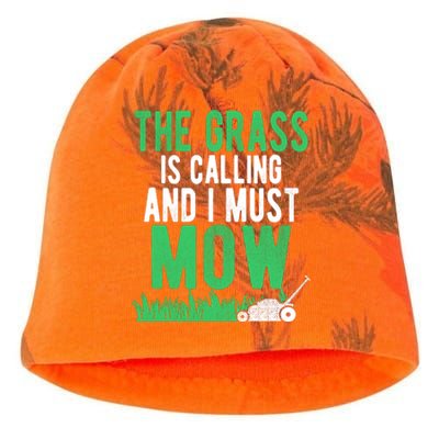 The Grass Is Calling And I Must Mow | Funny Lawn Landscaping Kati - Camo Knit Beanie