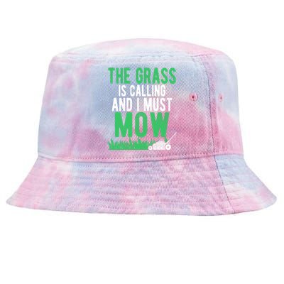 The Grass Is Calling And I Must Mow | Funny Lawn Landscaping Tie-Dyed Bucket Hat