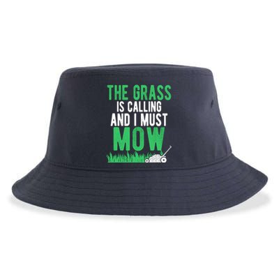 The Grass Is Calling And I Must Mow | Funny Lawn Landscaping Sustainable Bucket Hat