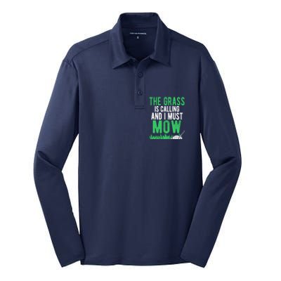 The Grass Is Calling And I Must Mow | Funny Lawn Landscaping Silk Touch Performance Long Sleeve Polo