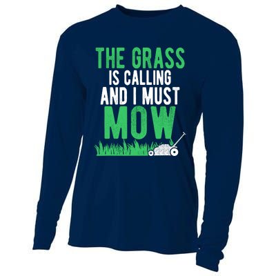 The Grass Is Calling And I Must Mow | Funny Lawn Landscaping Cooling Performance Long Sleeve Crew