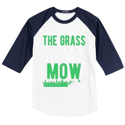 The Grass Is Calling And I Must Mow | Funny Lawn Landscaping Baseball Sleeve Shirt