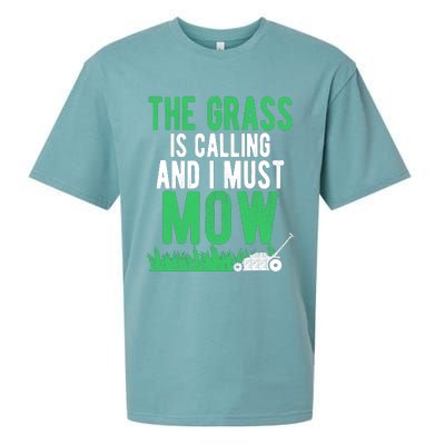 The Grass Is Calling And I Must Mow | Funny Lawn Landscaping Sueded Cloud Jersey T-Shirt