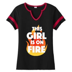 This Girl Is On Fire Ladies Halftime Notch Neck Tee