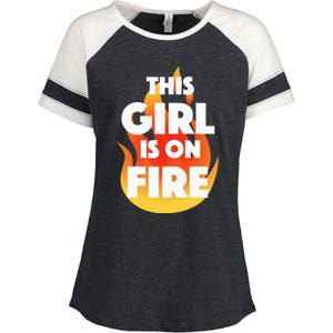 This Girl Is On Fire Enza Ladies Jersey Colorblock Tee